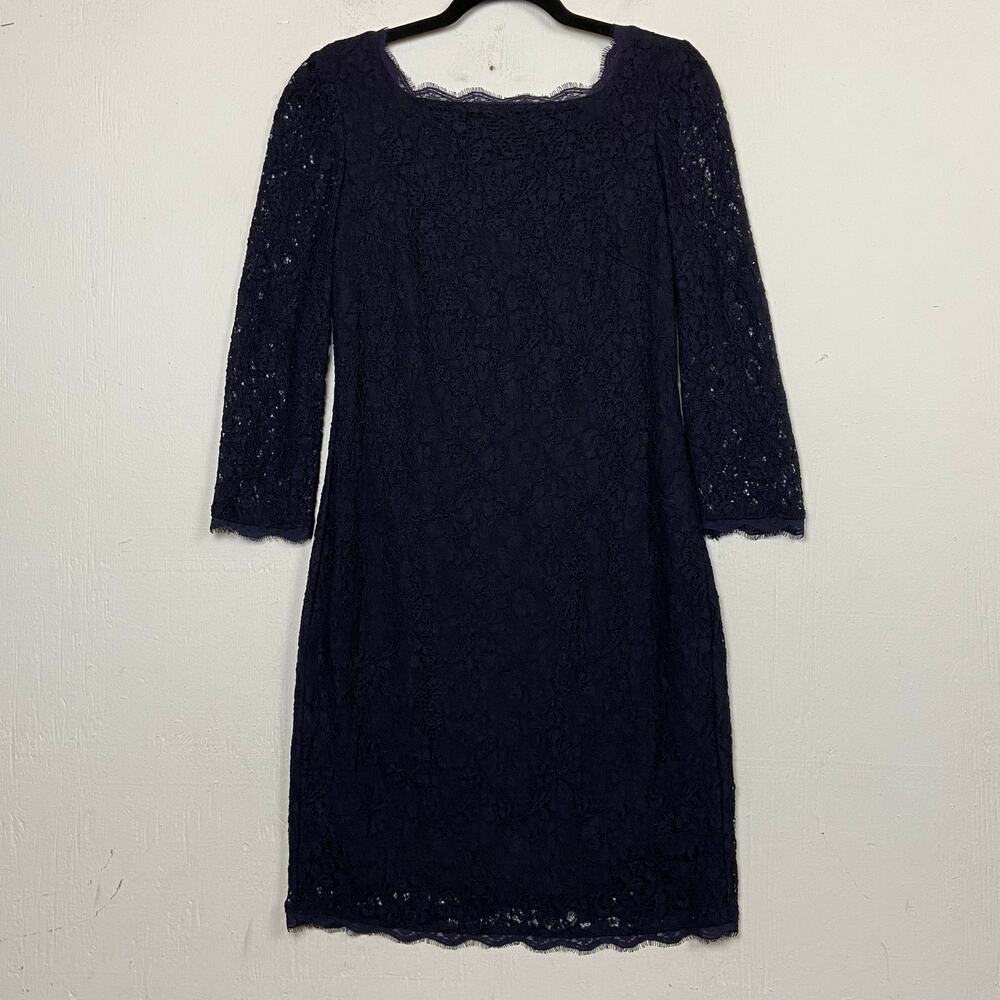 Adrianna Papell Evening Dress Navy Blue Lace Overlay Cocktail Party Size 8